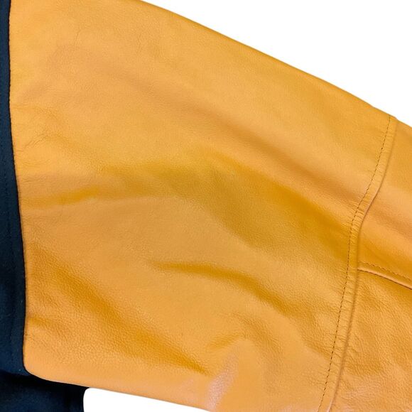 Burks Bay Pac-Man Bomber Jacket Mens Large Orange Black Wool Leather Gamer Coat - Picture 13 of 16